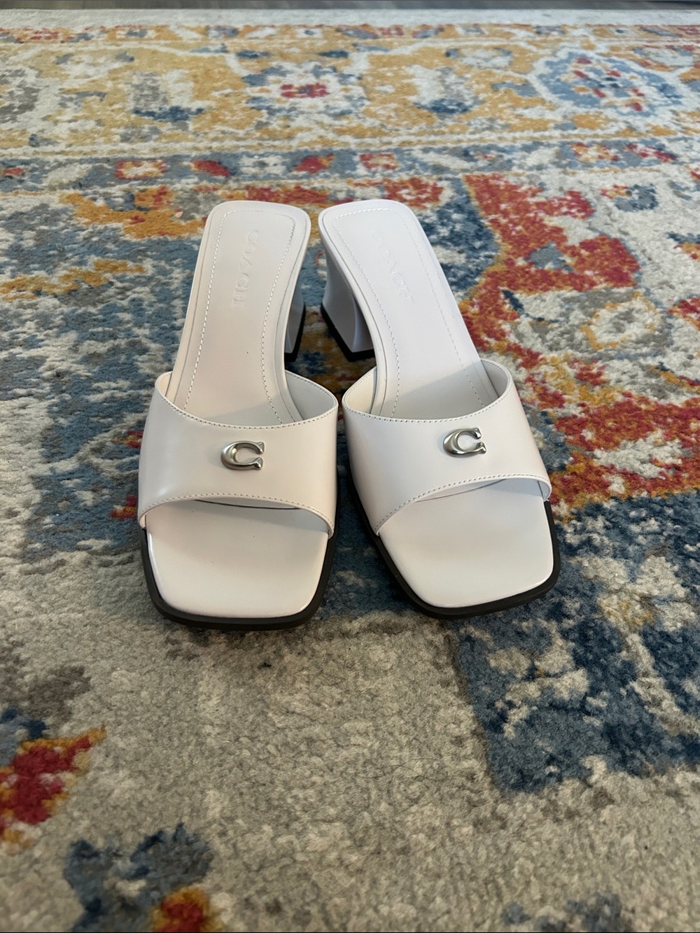 NWOT Coach Women's Sculpted C Block Heel Sandal Heeled, Optic White - Picture 7 of 14